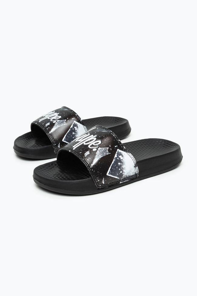 HYPE KIDS UNISEX BLACK EXPLOSION MINI SCRIPT SLIDERS