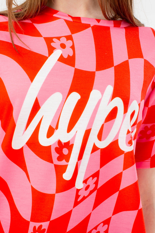 HYPE GIRLS RED FLORAL WAVE SCRIPT T-SHIRT