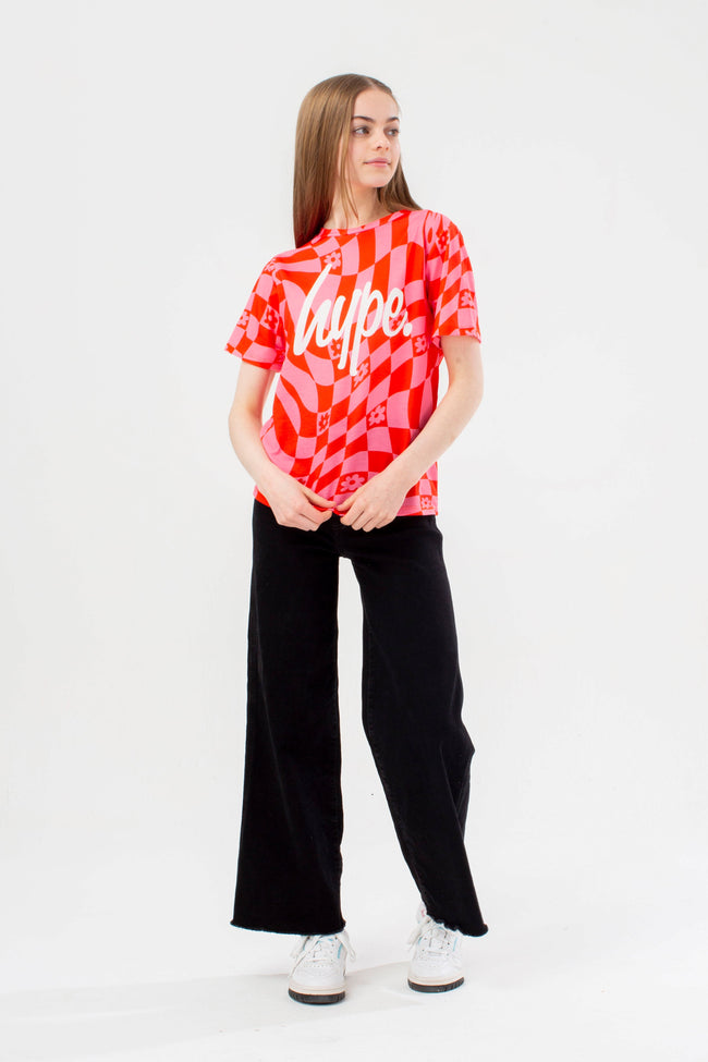 HYPE GIRLS RED FLORAL WAVE SCRIPT T-SHIRT