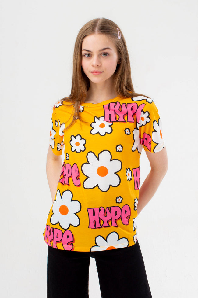 HYPE GIRLS YELLOW WAVEY DAISY T-SHIRT