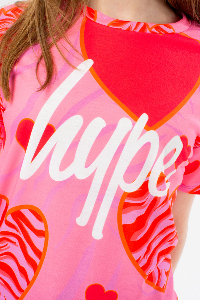 HYPE GIRLS PINK ZEBRA HEART SCRIPT T-SHIRT