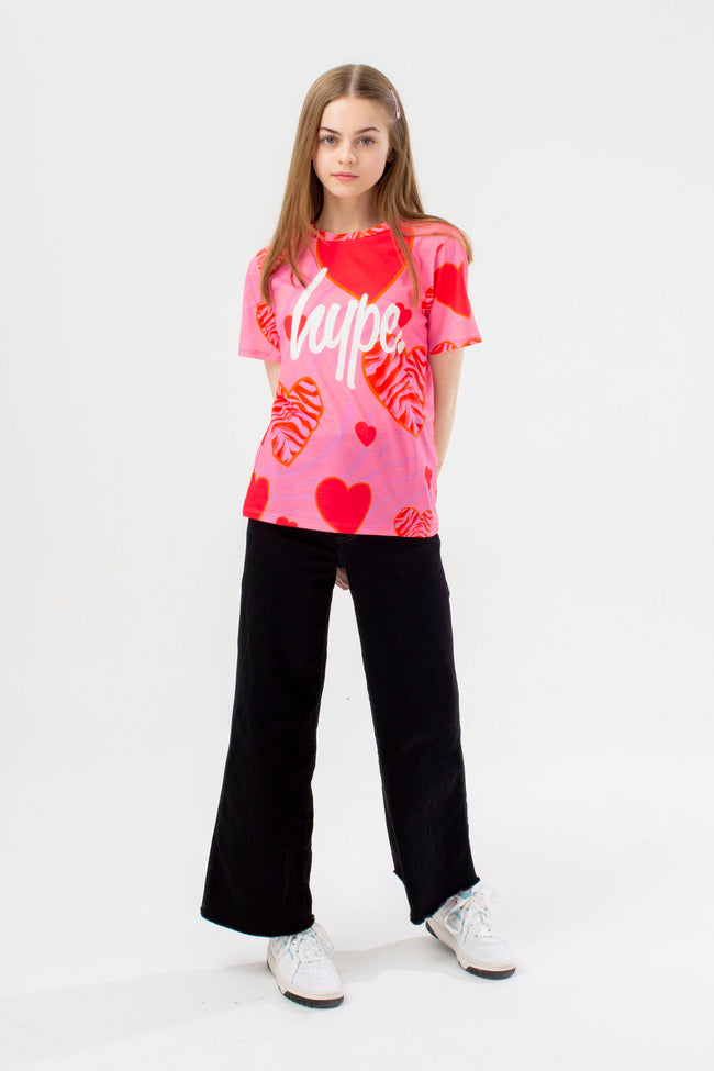 HYPE GIRLS PINK ZEBRA HEART SCRIPT T-SHIRT