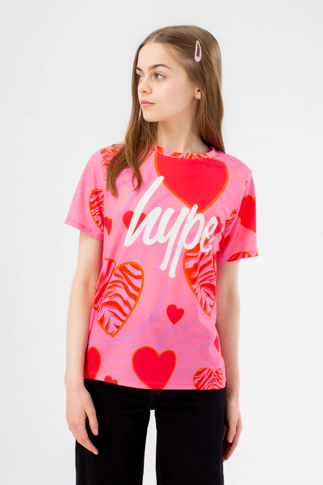 HYPE GIRLS PINK ZEBRA HEART SCRIPT T-SHIRT