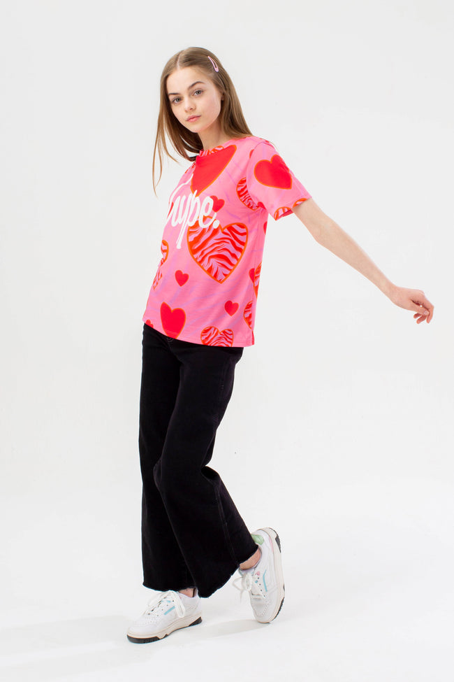 HYPE GIRLS PINK ZEBRA HEART SCRIPT T-SHIRT