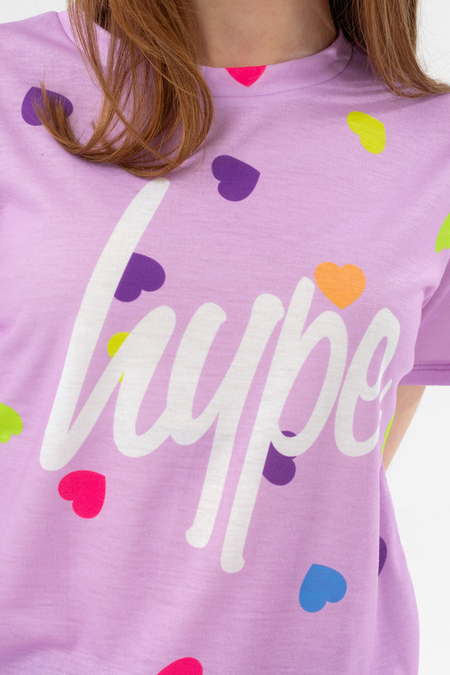 HYPE GIRLS LILAC HEART STAMP SCRIPT T-SHIRT