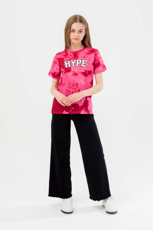 HYPE GIRLS PINK BLUSH TIE DYE COLLEGE T-SHIRT