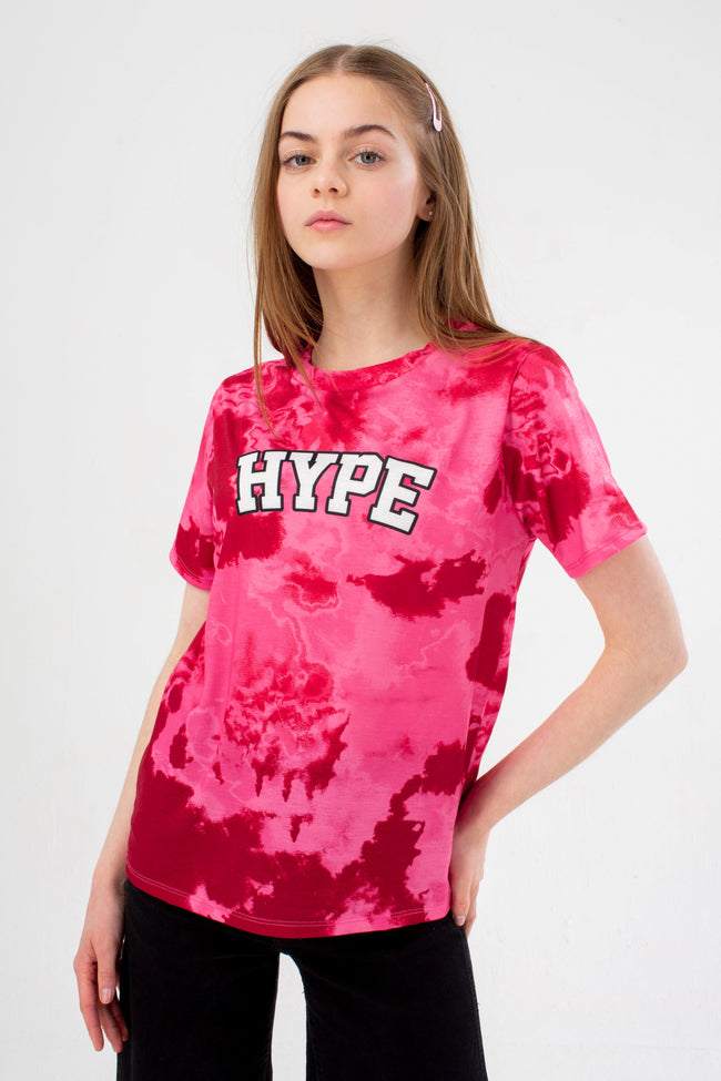 HYPE GIRLS PINK BLUSH TIE DYE COLLEGE T-SHIRT