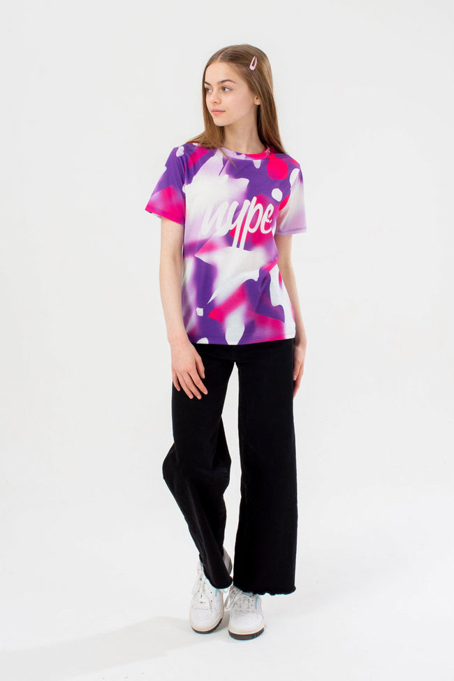 HYPE GIRLS PURPLE NEON SPRAY SCRIPT T-SHIRT