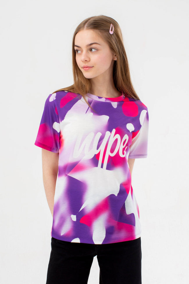 HYPE GIRLS PURPLE NEON SPRAY SCRIPT T-SHIRT