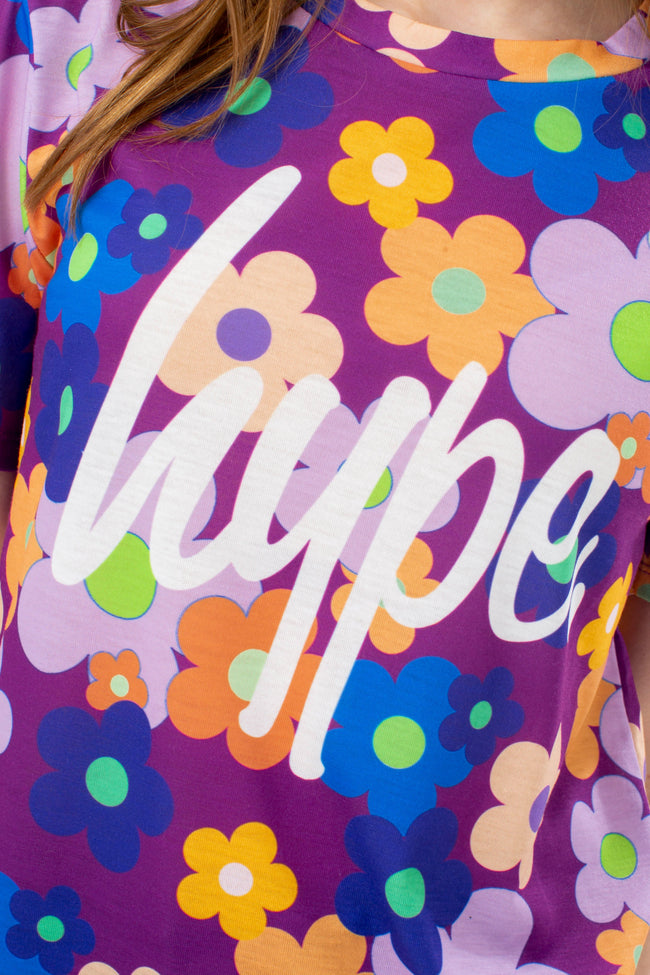 HYPE GIRLS PURPLE FLOWER GARDEN SCRIPT T-SHIRT