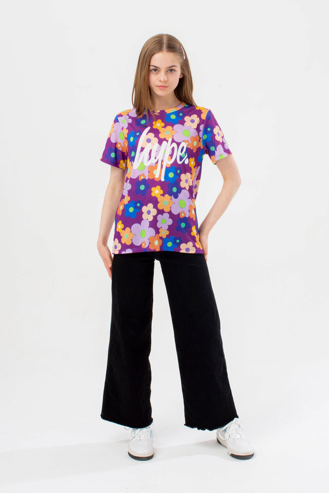 HYPE GIRLS PURPLE FLOWER GARDEN SCRIPT T-SHIRT