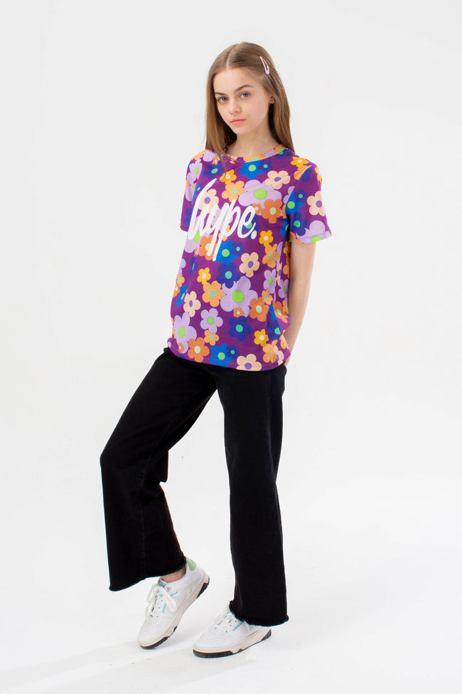 HYPE GIRLS PURPLE FLOWER GARDEN SCRIPT T-SHIRT