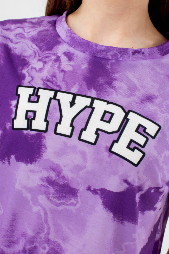 HYPE GIRLS PURPLE FROSTING TIE DYE COLLEGE T-SHIRT