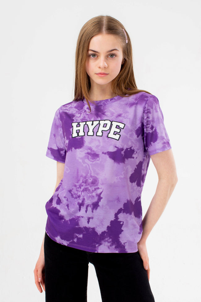 HYPE GIRLS PURPLE FROSTING TIE DYE COLLEGE T-SHIRT