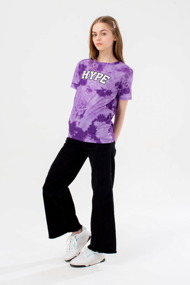 HYPE GIRLS PURPLE FROSTING TIE DYE COLLEGE T-SHIRT