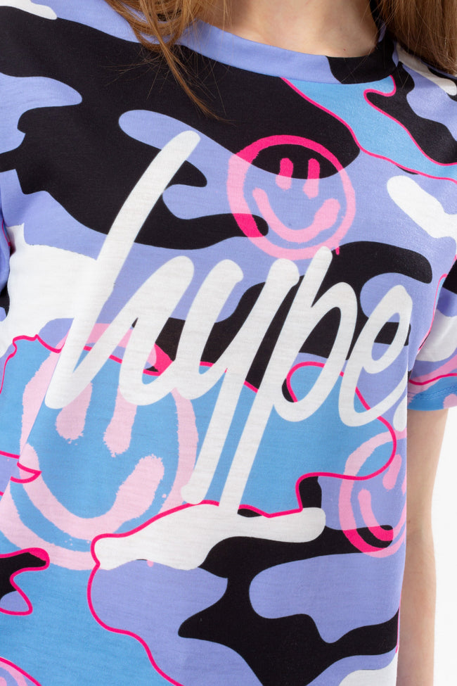 HYPE GIRLS PINK SMILEY CAMO SCRIPT T-SHIRT