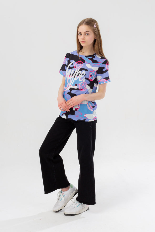 HYPE GIRLS PINK SMILEY CAMO SCRIPT T-SHIRT