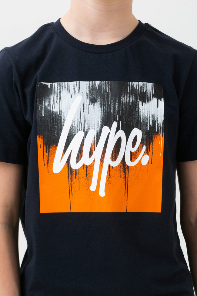 HYPE BOYS NAVY ORANGE DRIPS SQUARE T-SHIRT