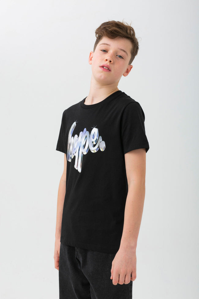 HYPE BOYS BLACK METALLIC SCRIPT T-SHIRT