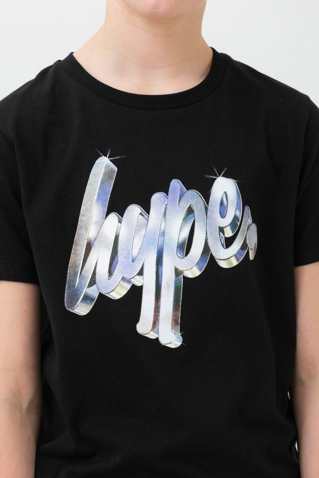 HYPE BOYS BLACK METALLIC SCRIPT T-SHIRT