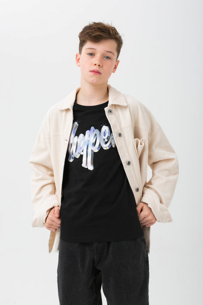 HYPE BOYS BLACK METALLIC SCRIPT T-SHIRT