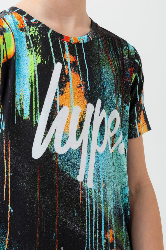 HYPE BOYS TURQUOISE SPRAY DRIPS SCRIPT T-SHIRT