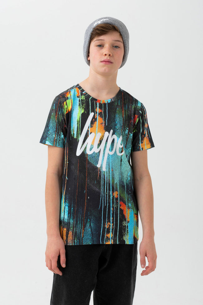 HYPE BOYS TURQUOISE SPRAY DRIPS SCRIPT T-SHIRT