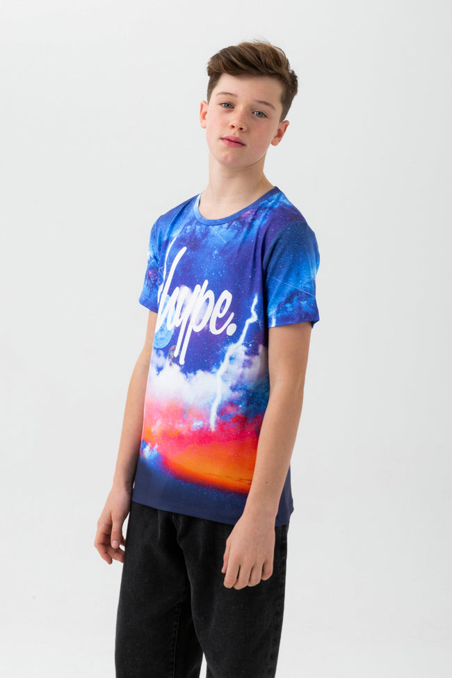 HYPE BOYS NAVY GALAXY HORIZON SCRIPT T-SHIRT