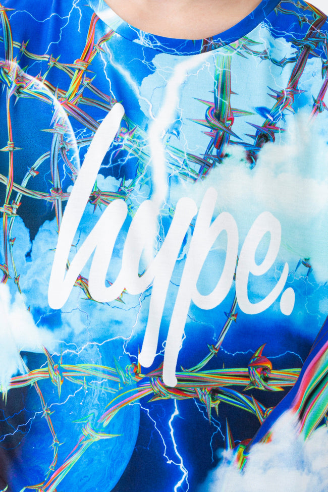 HYPE BOYS BLUE LIGHTNING BARBWIRE SCRIPT T-SHIRT