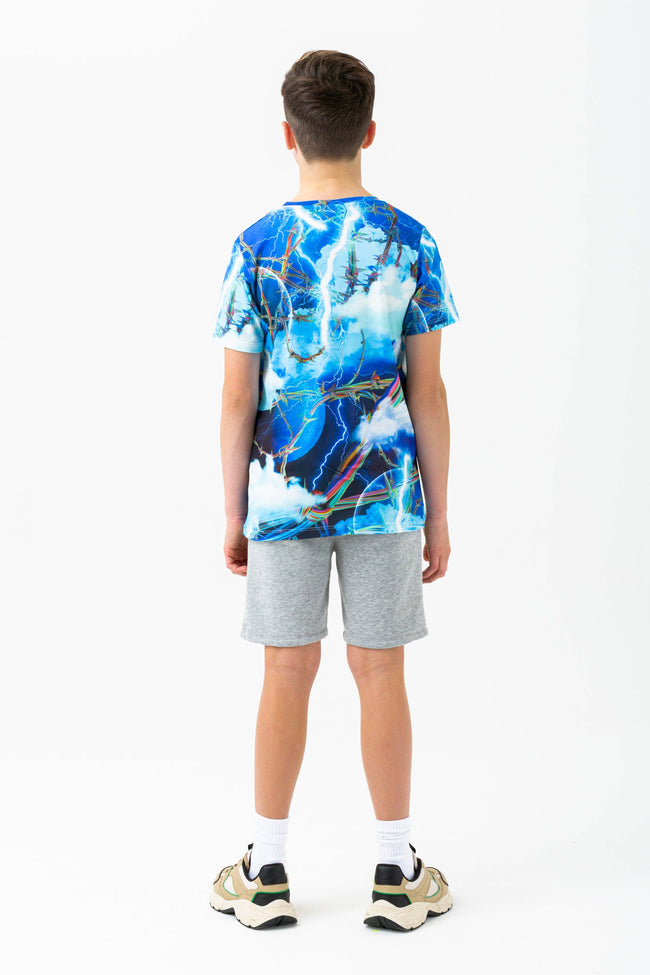 HYPE BOYS BLUE LIGHTNING BARBWIRE SCRIPT T-SHIRT