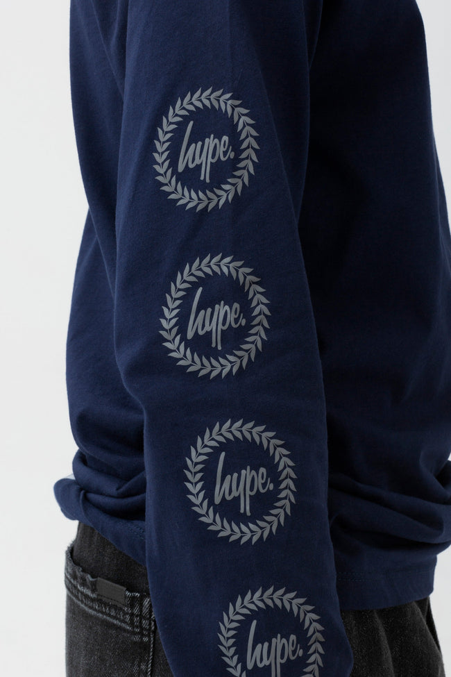 HYPE BOYS NAVY MONUMENT CREST L/S T-SHIRT