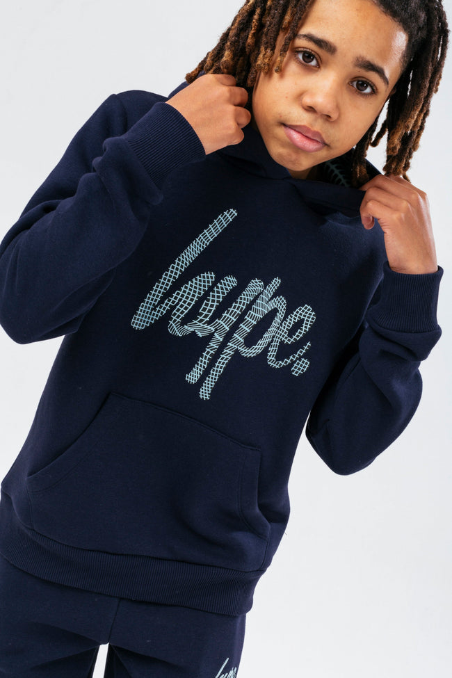 HYPE BOYS NAVY WAVE SCRIPT HOODIE