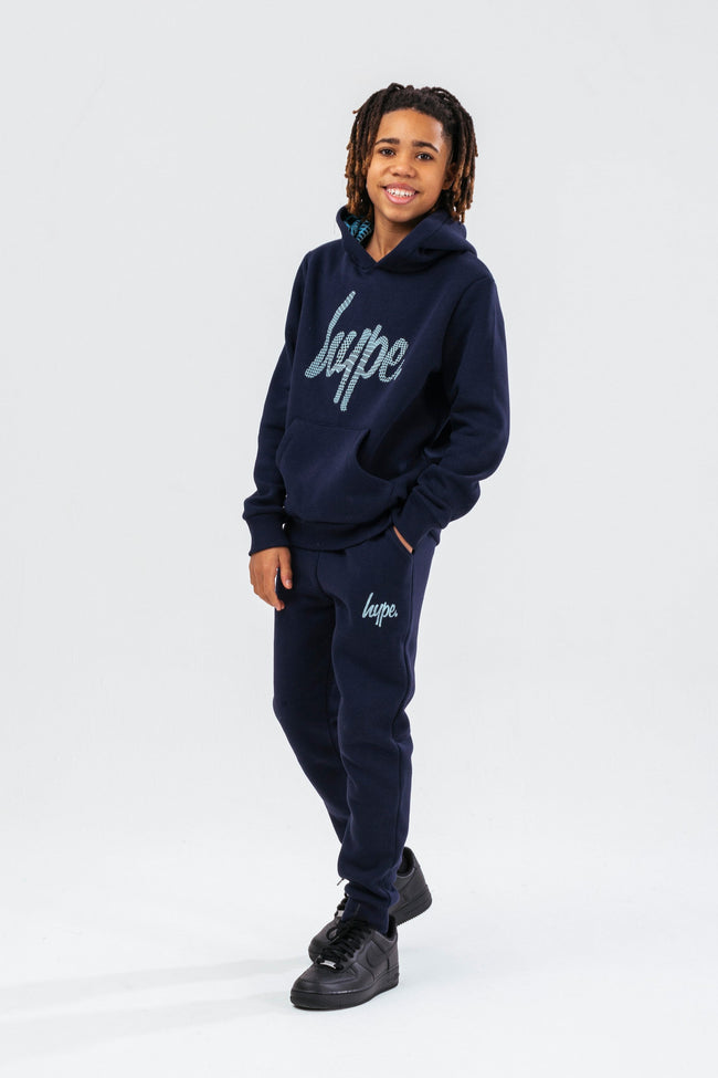 HYPE BOYS NAVY WAVE SCRIPT HOODIE