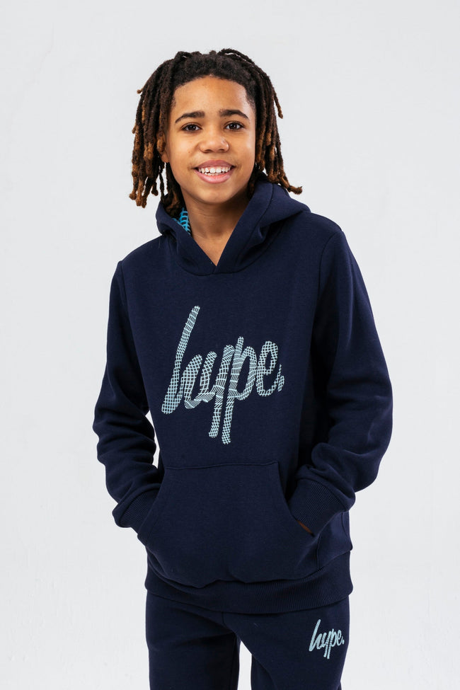 HYPE BOYS NAVY WAVE SCRIPT HOODIE