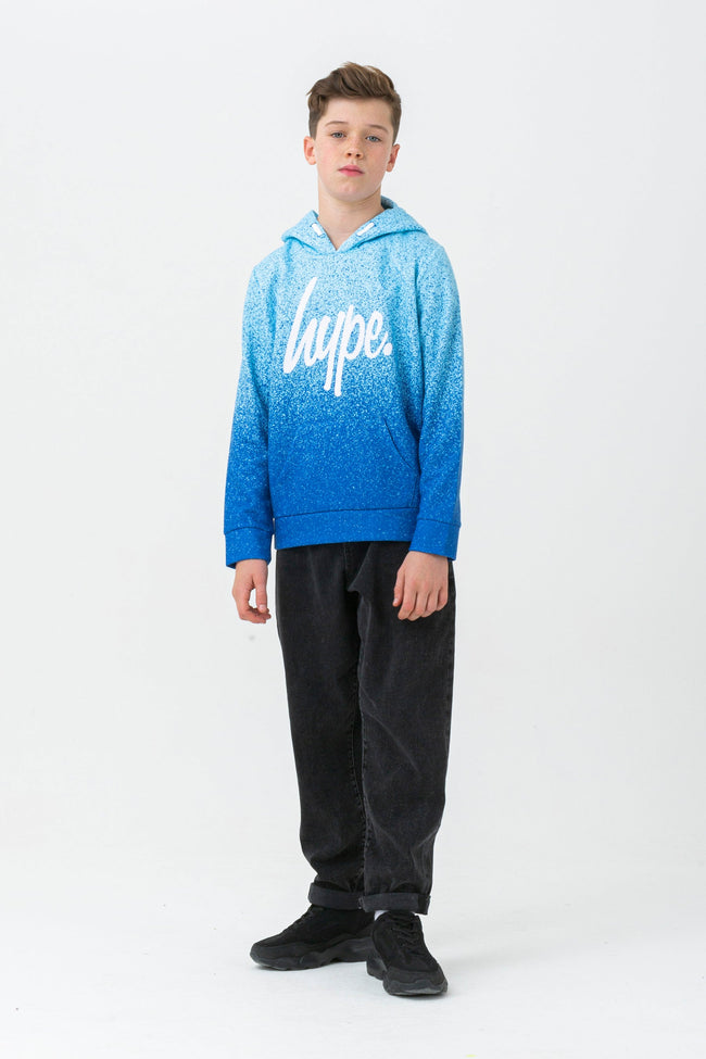 HYPE BOYS BLUE SPECKLE FADE SCRIPT HOODIE