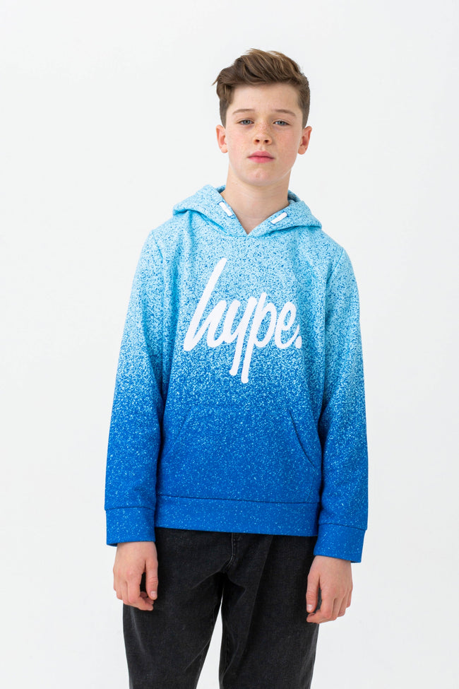 HYPE BOYS BLUE SPECKLE FADE SCRIPT HOODIE