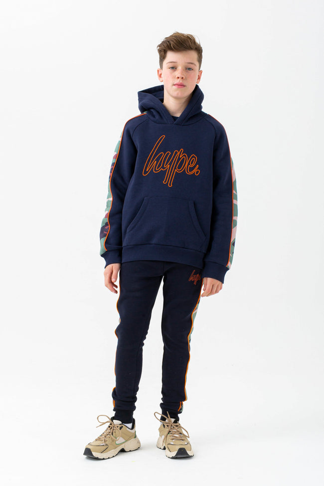 HYPE BOYS NAVY SPRING CAMO SCRIPT HOODIE