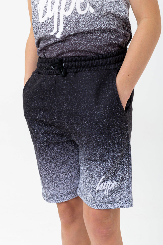 HYPE BOYS BLACK SPECKLE FADE SCRIPT SHORTS