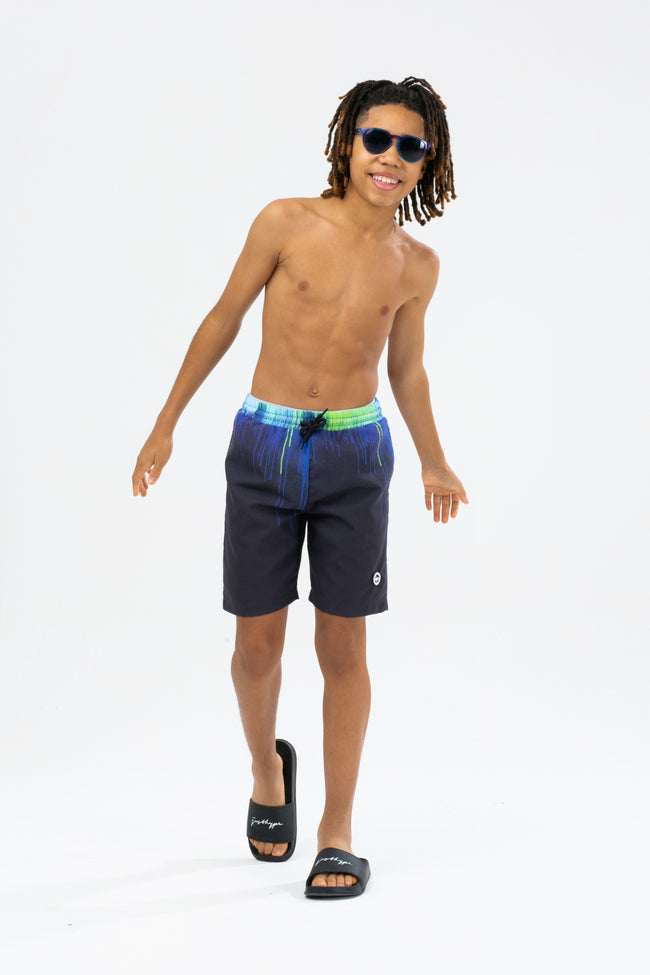 HYPE BOYS BLACK PACIFIC DRIPS CREST SWIM SHORTS