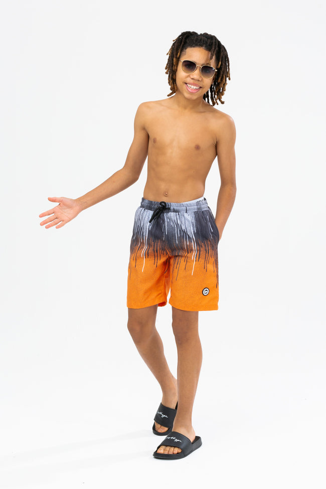 HYPE BOYS ORANGE DRIPS CREST SWIM SHORTS