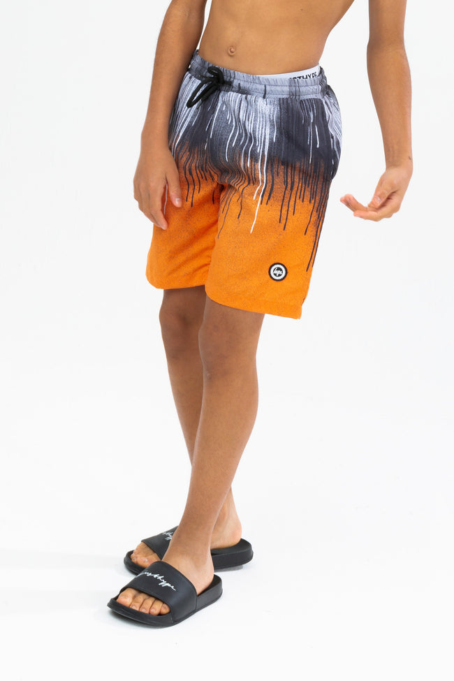 HYPE BOYS ORANGE DRIPS CREST SWIM SHORTS