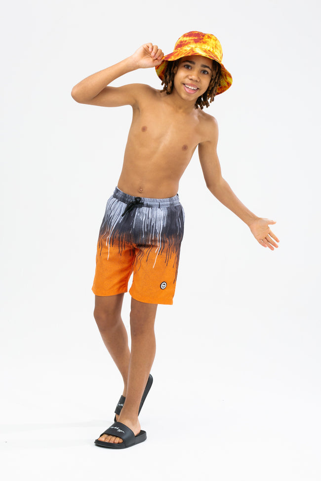 HYPE BOYS ORANGE DRIPS CREST SWIM SHORTS