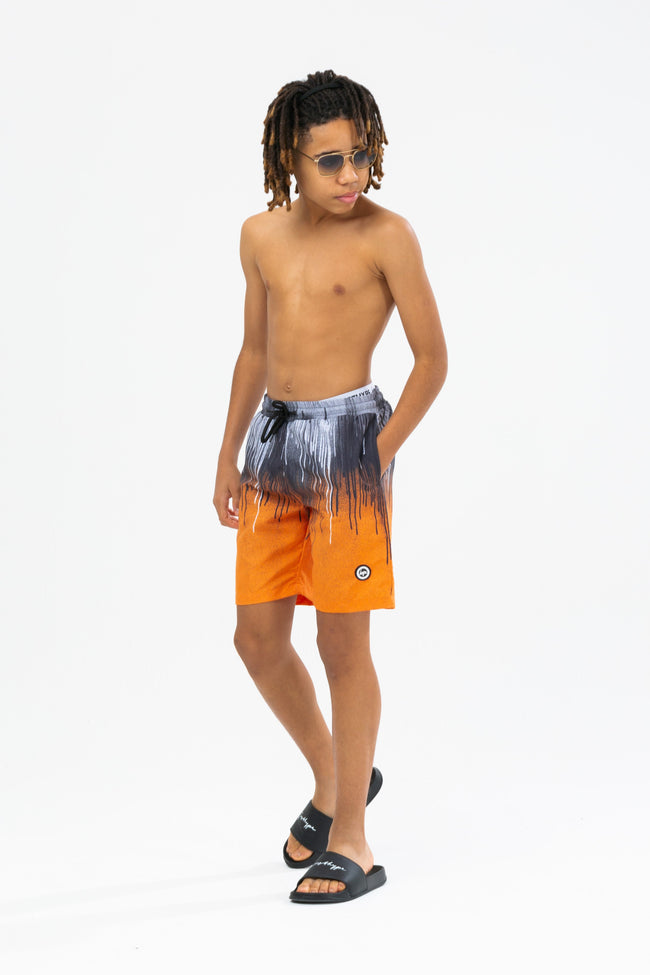 HYPE BOYS ORANGE DRIPS CREST SWIM SHORTS