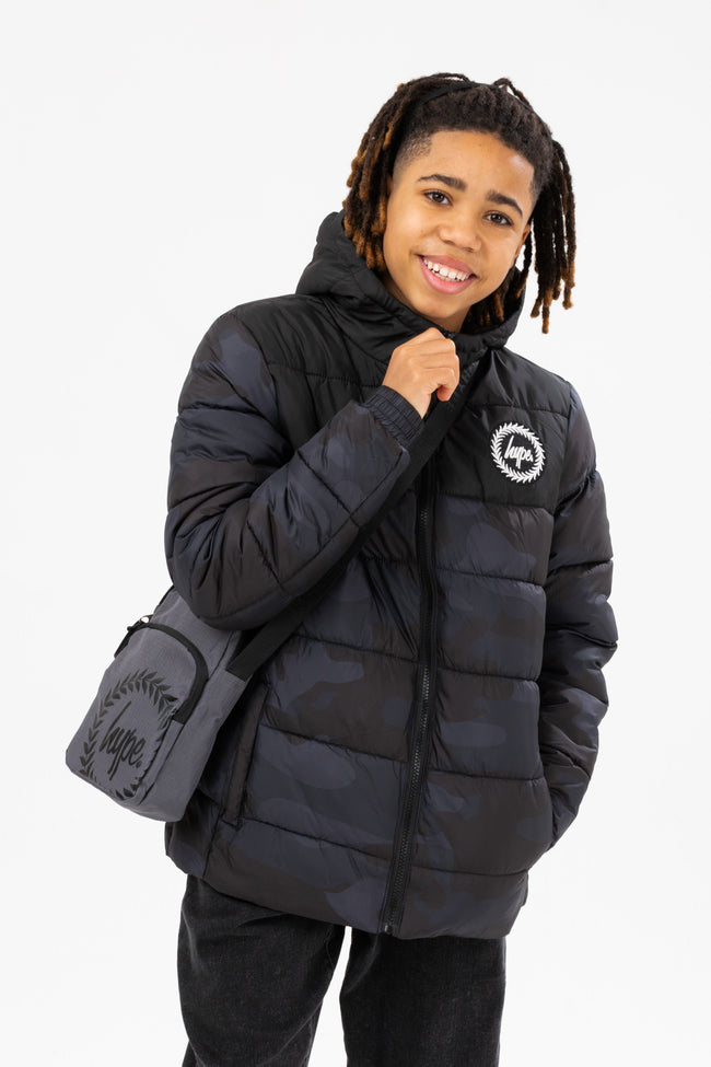 HYPE BOYS BLACK CLASSIC CAMO CREST PUFFER JACKET