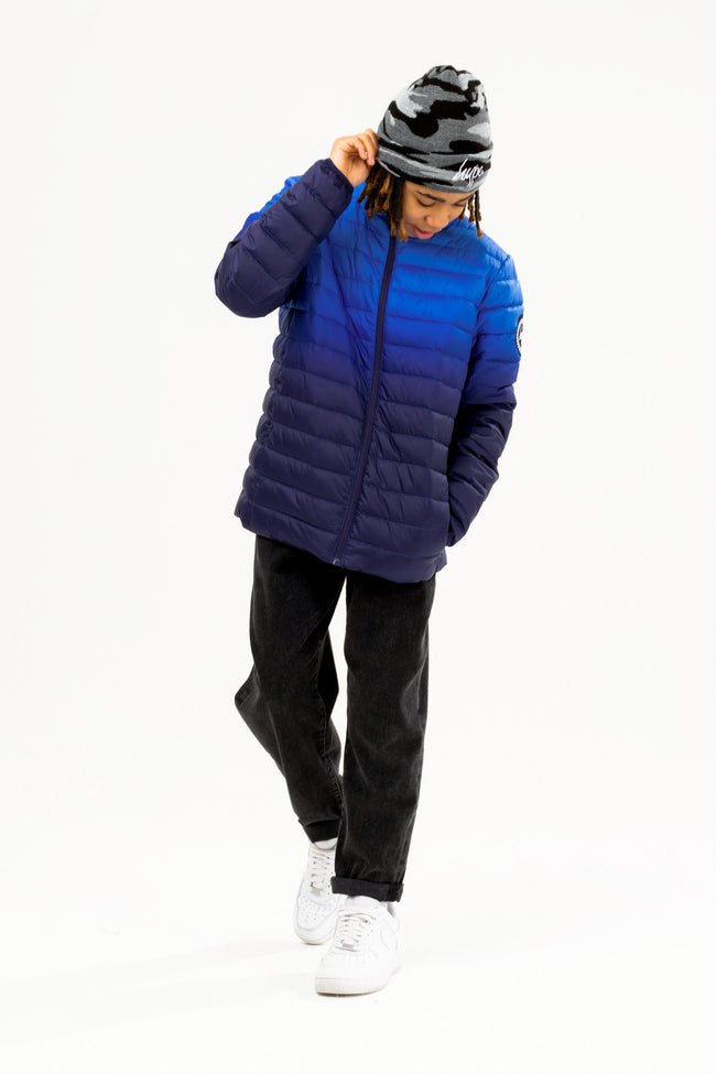 HYPE BOYS BLUE FADE CREST LIGHTWEIGHT PUFFER JACKET