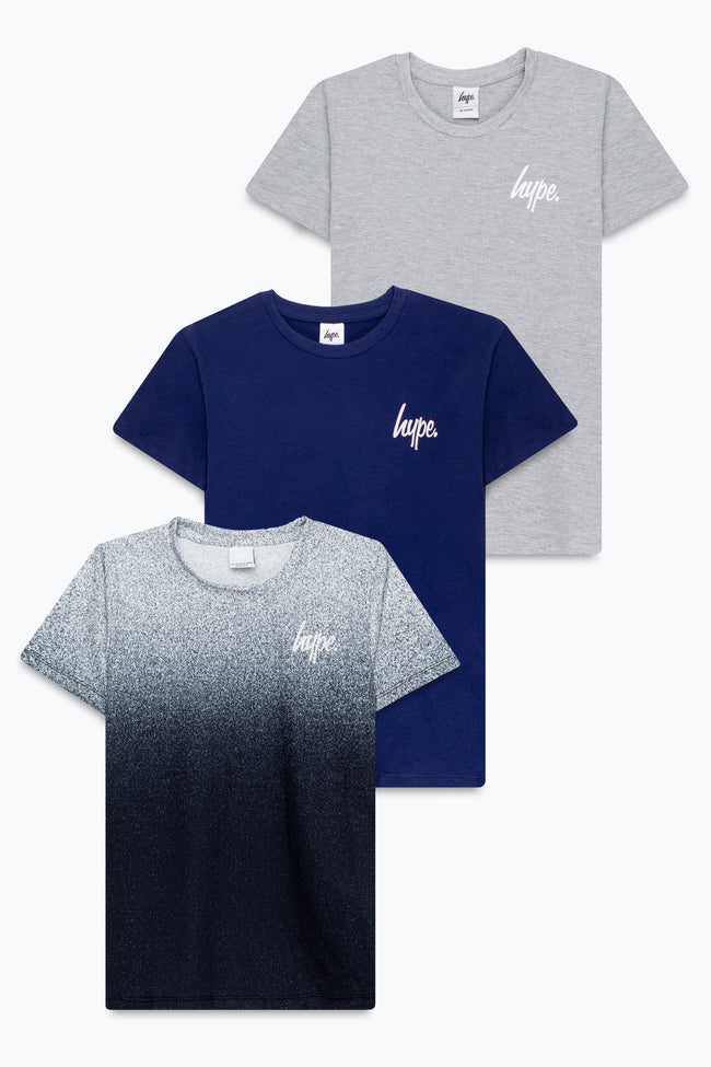 HYPE BOYS MONO SPECKLE SCRIPT FADE T-SHIRT 3 PACK