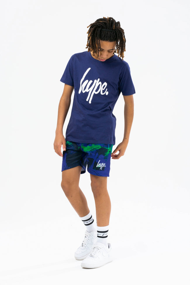 HYPE BOYS NAVY REEF SPRAY SCRIPT TEE & SHORTS SET