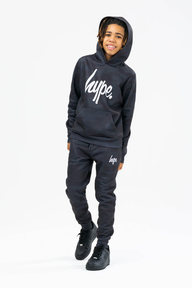 HYPE BOYS BLACK CLASSIC CAMO SCRIPT HOOD & JOGGER SET