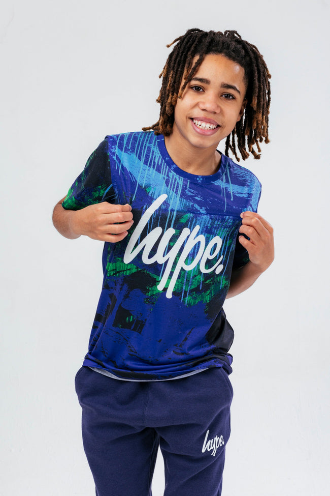 HYPE BOYS NAVY REEF SPRAY SCRIPT TEE & JOGGERS SET