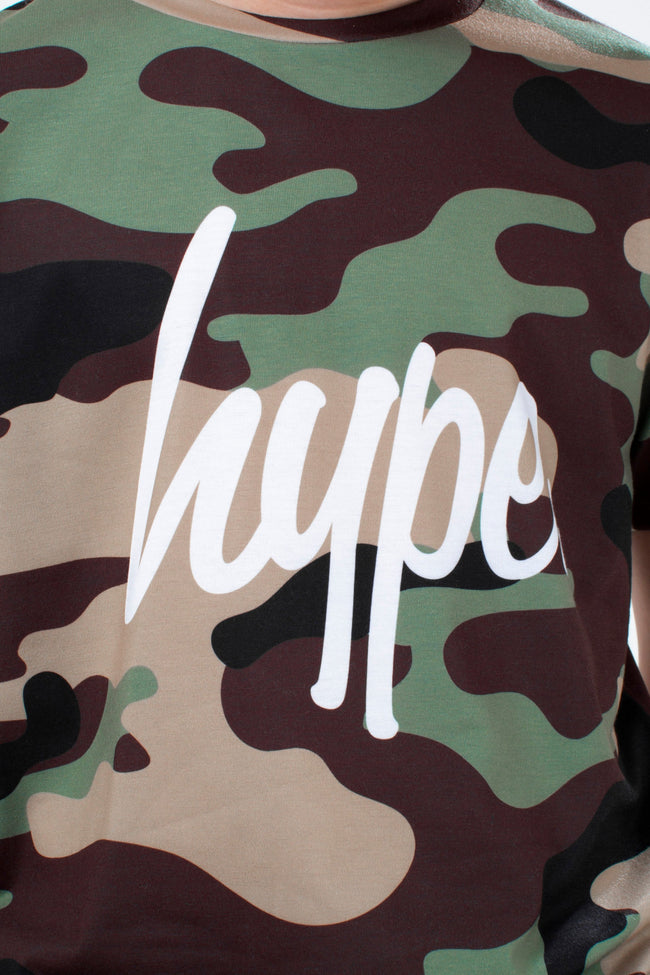 HYPE BOYS KHAKI CLASSIC CAMO SCRIPT TEE & JOGGER SET